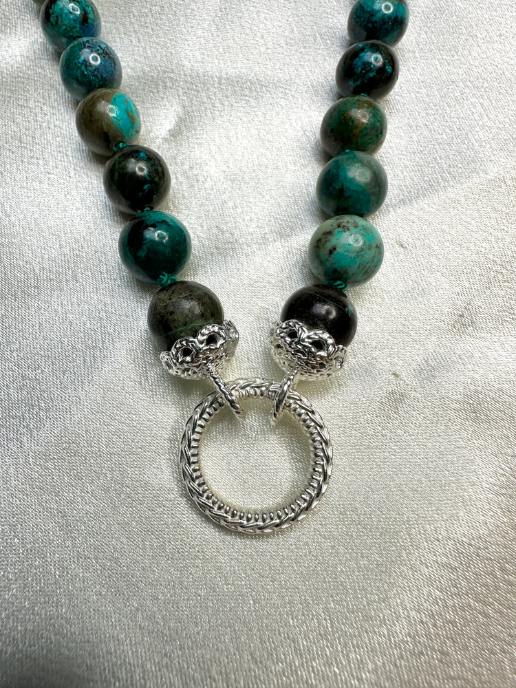 Chrysocolla Bead Strand - Sterling Silver