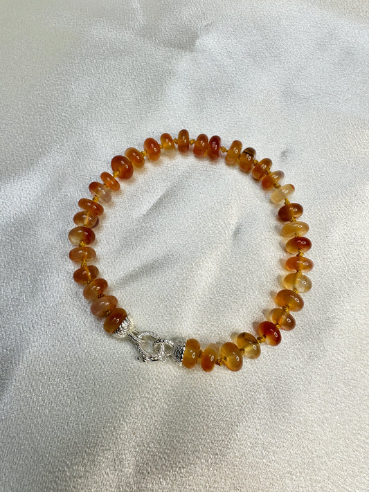 Carnelian Bead Bracelet - Sterling Silver