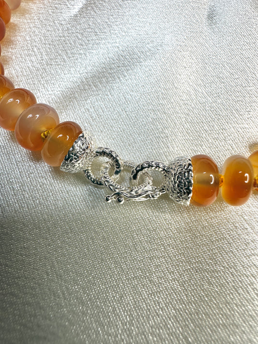 Carnelian Bead Bracelet - Sterling Silver