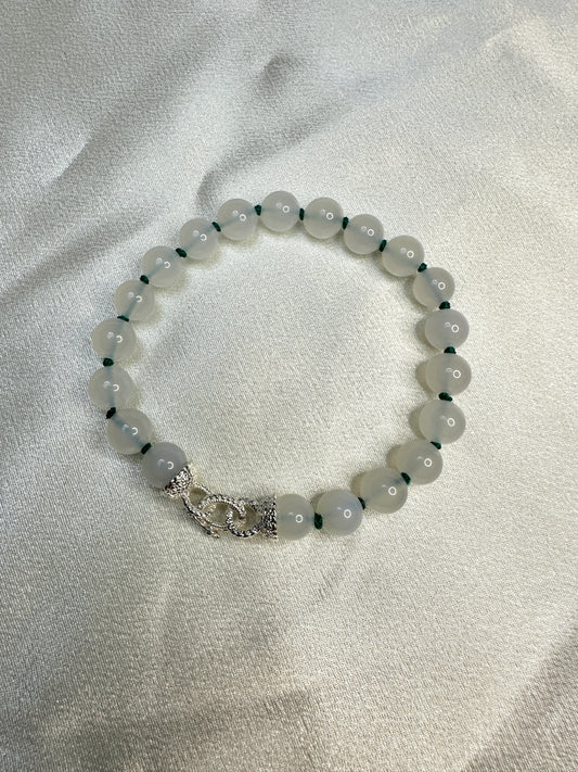 White Agate Bead Bracelet - Sterling Silver