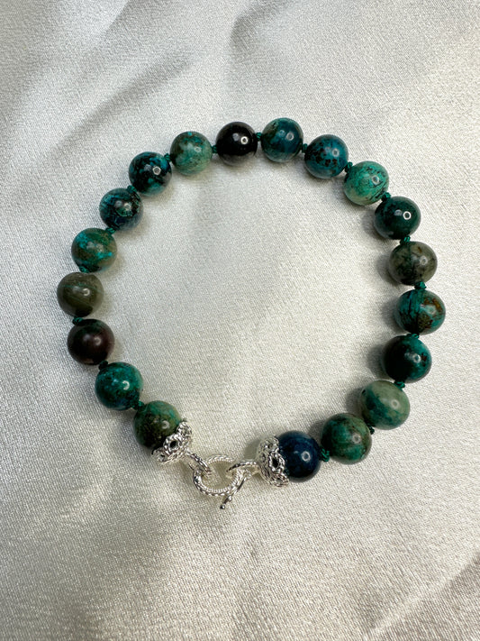 Chrysocolla Bead Bracelet - Sterling Silver