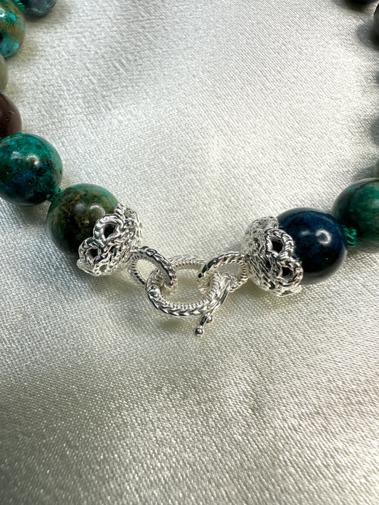 Chrysocolla Bead Bracelet - Sterling Silver