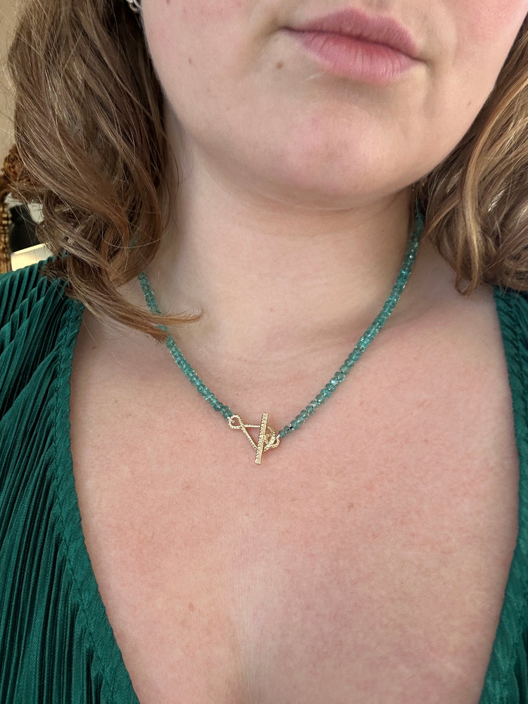 Lagoon Apatite T-Bar Necklace - 10kt Gold