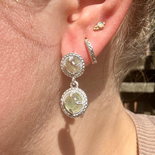 Mimosa Double Drop Earrings - Sterling Silver & Prehnite