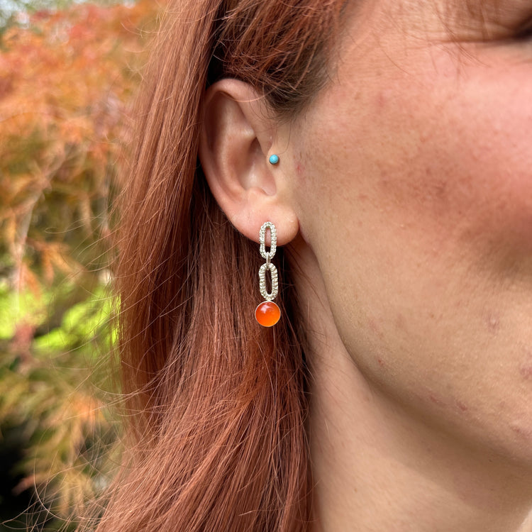 Taylor Two Link Gemstone Earrings in Carnelian