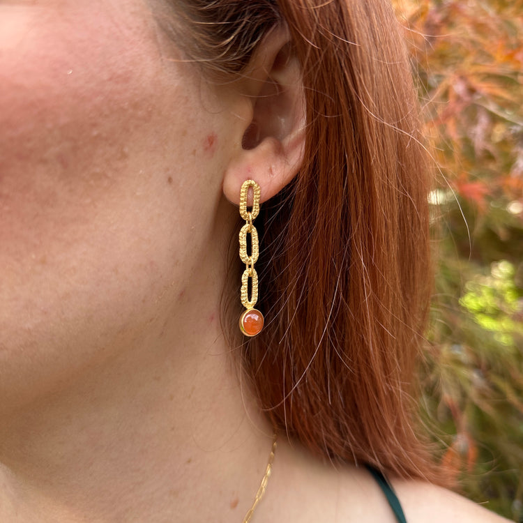 Taylor Three Link Gemstone Earrings in Carnelian