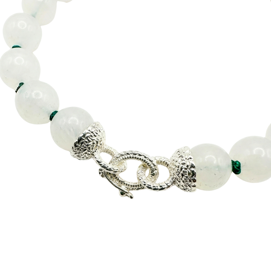 White Agate Bead Bracelet - Sterling Silver