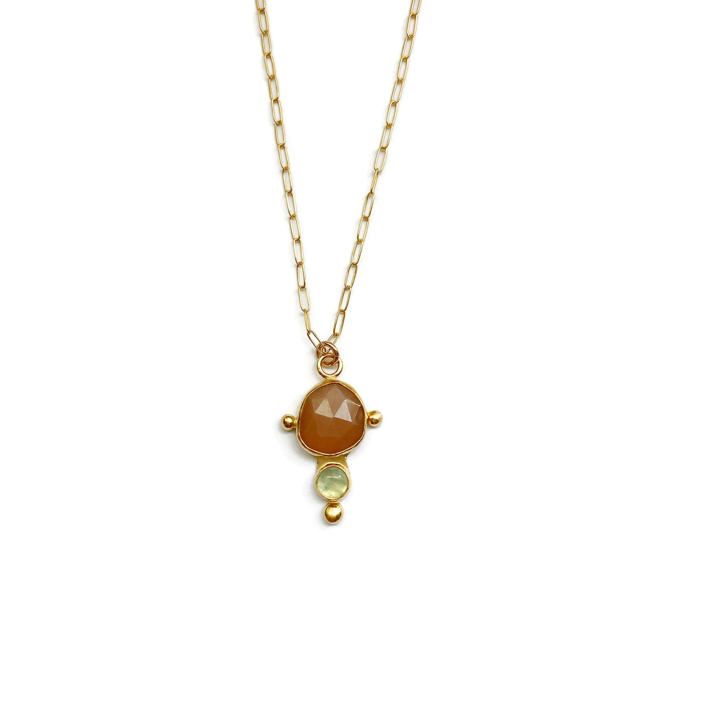 Prehnite & Peach Moonstone Starburst Necklace // One-of-a-Kind