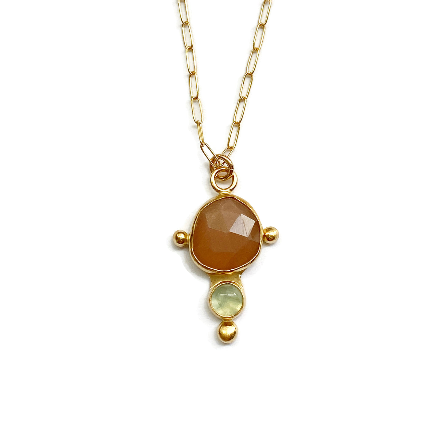 Prehnite & Peach Moonstone Starburst Necklace // One-of-a-Kind