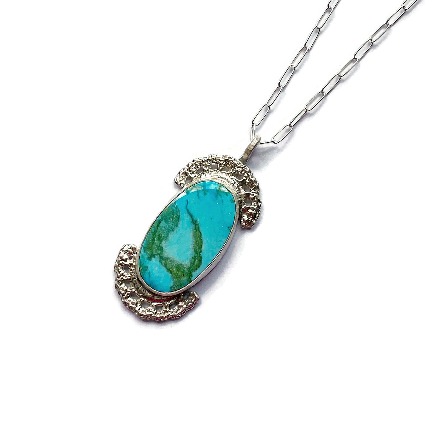 Turquoise Mountain & Silver Lace Pendant // One-of-a-Kind