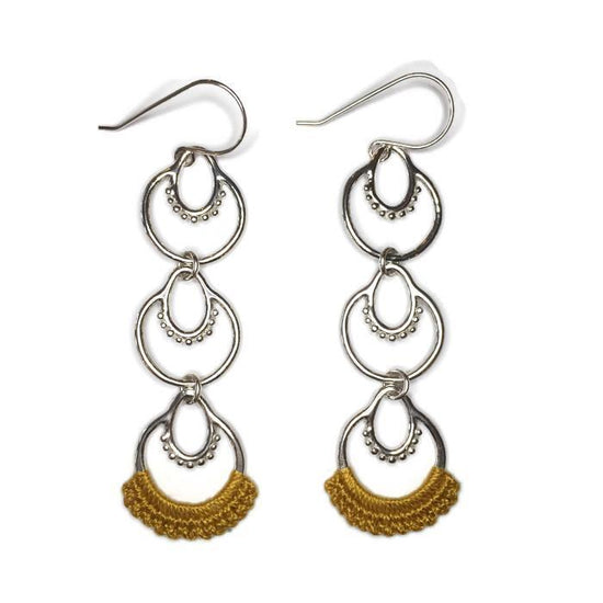 Athra Earrings // Three Tier Drop Metal & Lace Earrings-Earrings-Twyla Dill-Sterling Silver-Mustard-Seattle Jewelry-Handmade Jewelry-Seattle Jeweler-Twyla Dill