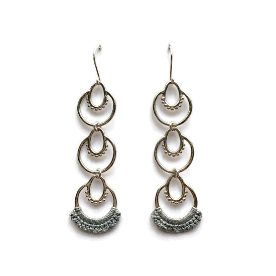 Athra Earrings // Three Tier Drop Metal & Lace Earrings-Earrings-Twyla Dill-Sterling Silver-Slate-Seattle Jewelry-Handmade Jewelry-Seattle Jeweler-Twyla Dill