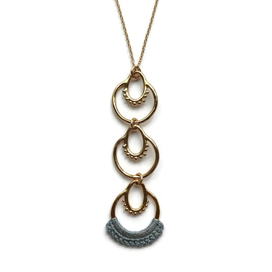 Athra Necklace // Three Tier Drop Metal & Lace Necklace-Necklaces-Twyla Dill-14kt Gold-Plated-Slate-Seattle Jewelry-Handmade Jewelry-Seattle Jeweler-Twyla Dill