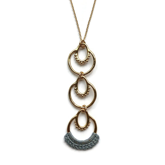 Athra Necklace // Three Tier Drop Metal & Lace Necklace-Necklaces-Twyla Dill-14kt Gold-Plated-Slate-Seattle Jewelry-Handmade Jewelry-Seattle Jeweler-Twyla Dill