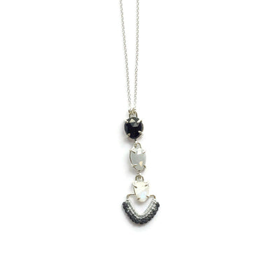 Cascading Necklace in Onyx, Silver Sapphire and Moonstone w/ Hand Dyed Lace // One-of-a-Kind-Necklaces-Twyla Dill-Seattle Jewelry-Handmade Jewelry-Seattle Jeweler-Twyla Dill