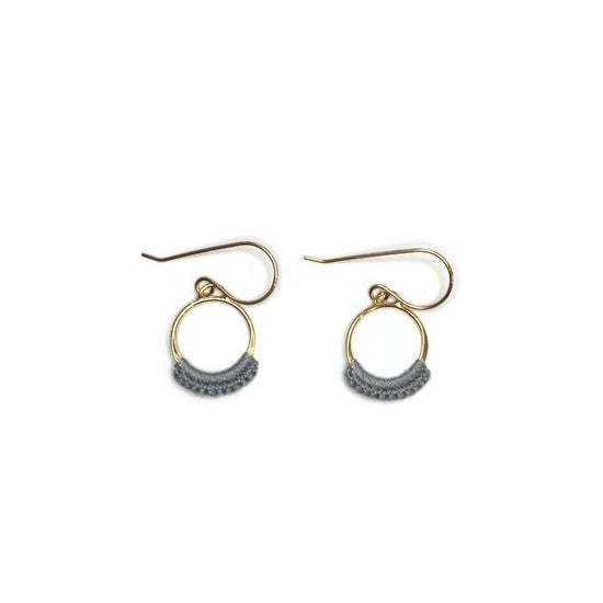 Chica Hoops // Small Circle Metal & Lace Dangle Hoop Earrings-Earrings-Twyla Dill-14kt Gold-Plated-Slate-Seattle Jewelry-Handmade Jewelry-Seattle Jeweler-Twyla Dill