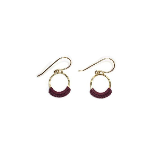 Chica Hoops // Small Circle Metal & Lace Dangle Hoop Earrings-Earrings-Twyla Dill-Sterling Silver-Wine-Seattle Jewelry-Handmade Jewelry-Seattle Jeweler-Twyla Dill