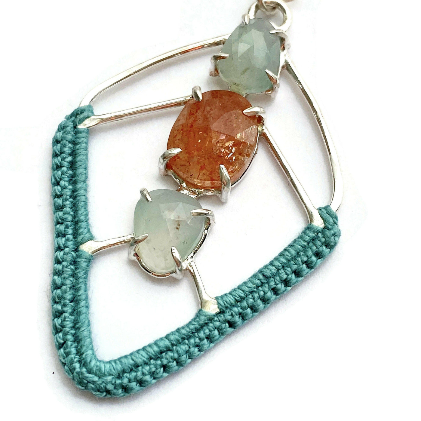 Diamond Shield Necklace in Aqua Chalcedony & Sunstone // One-of-a-Kind-Twyla Dill-Seattle Jewelry-Handmade Jewelry-Seattle Jeweler-Twyla Dill