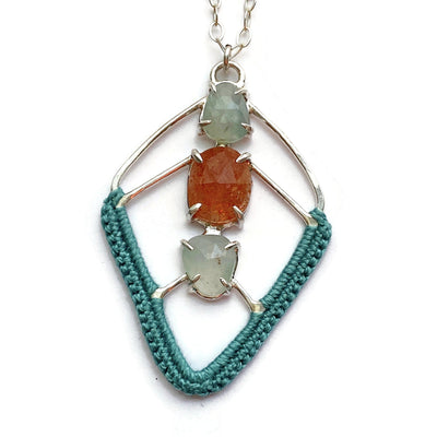 Diamond Shield Necklace in Aqua Chalcedony & Sunstone // One-of-a-Kind-Twyla Dill-Seattle Jewelry-Handmade Jewelry-Seattle Jeweler-Twyla Dill