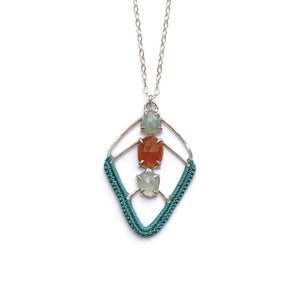 Diamond Shield Necklace in Aqua Chalcedony & Sunstone // One-of-a-Kind-Twyla Dill-Seattle Jewelry-Handmade Jewelry-Seattle Jeweler-Twyla Dill