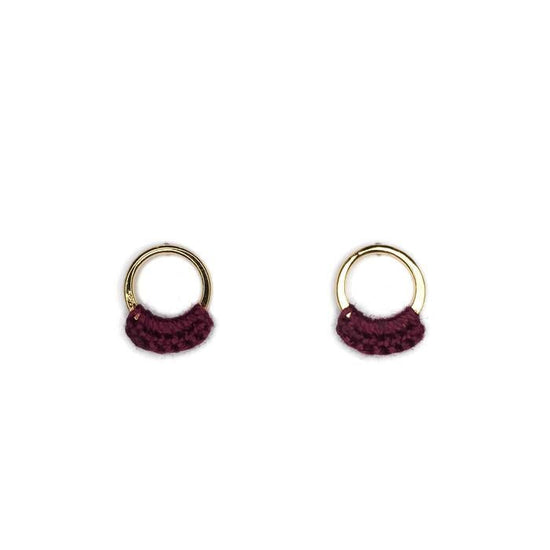 Ember Studs // Small Circle Metal & Lace Earrings-Earrings-Twyla Dill-14kt Gold-Plated-Wine-Seattle Jewelry-Handmade Jewelry-Seattle Jeweler-Twyla Dill