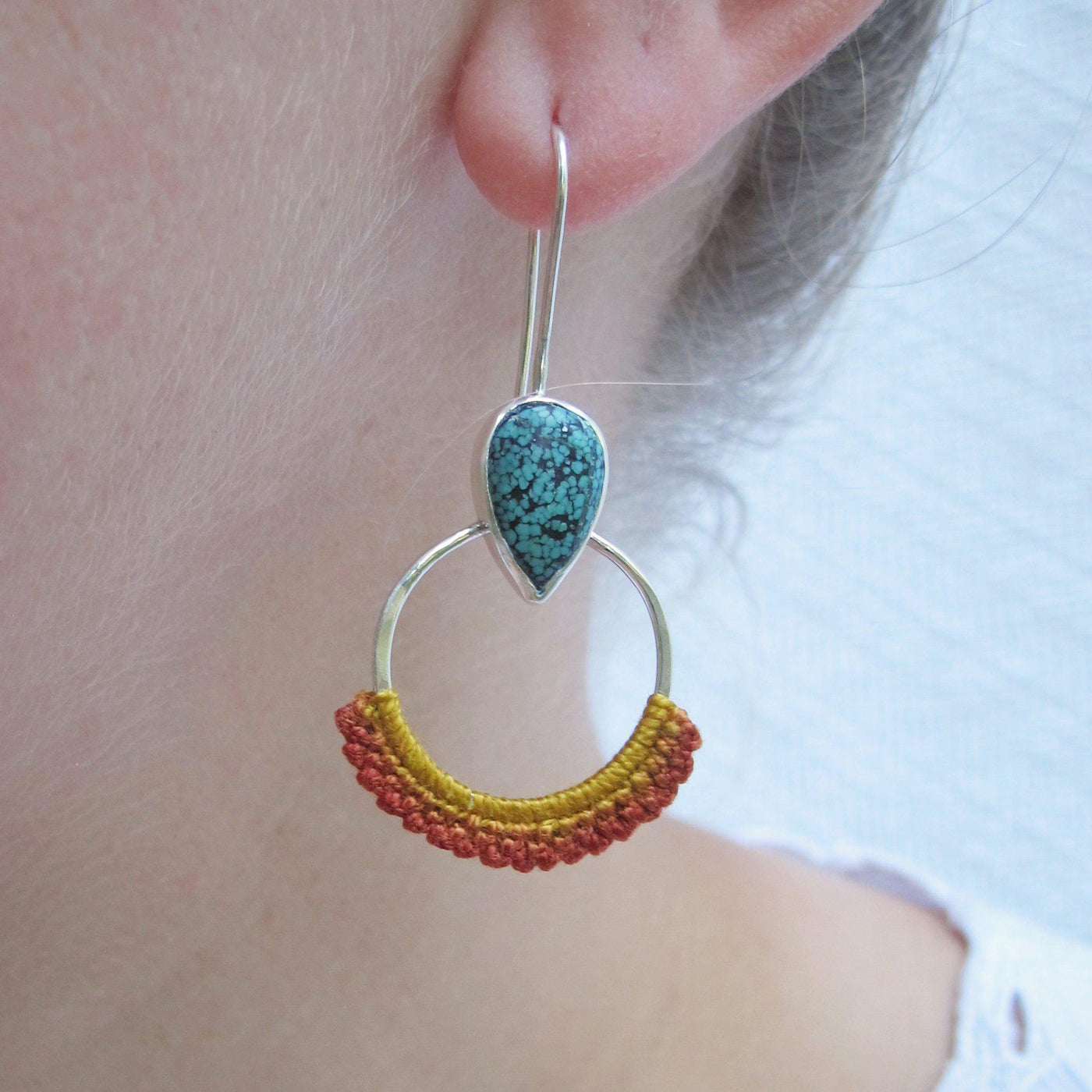 Hand Dyed Amoro Earrings in Speckled Turquoise // One-of-a-Kind-Twyla Dill-Seattle Jewelry-Handmade Jewelry-Seattle Jeweler-Twyla Dill