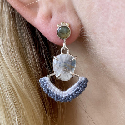 Hand Dyed Crown Earrings in Labradorite, Moonstone, & 14k Gold // One-of-a-kind-Earrings-Twyla Dill-Seattle Jewelry-Handmade Jewelry-Seattle Jeweler-Twyla Dill