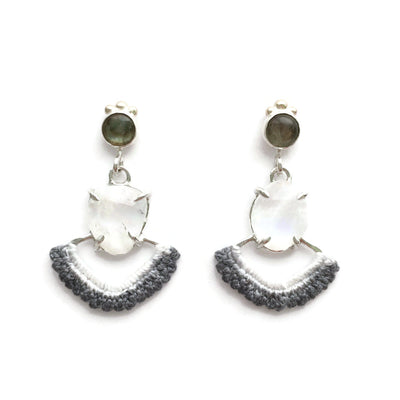Hand Dyed Crown Earrings in Labradorite, Moonstone, & 14k Gold // One-of-a-kind-Earrings-Twyla Dill-Seattle Jewelry-Handmade Jewelry-Seattle Jeweler-Twyla Dill