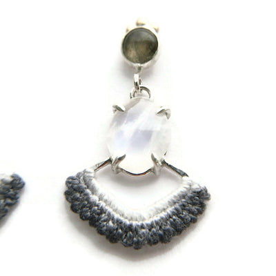 Hand Dyed Crown Earrings in Labradorite, Moonstone, & 14k Gold // One-of-a-kind-Earrings-Twyla Dill-Seattle Jewelry-Handmade Jewelry-Seattle Jeweler-Twyla Dill