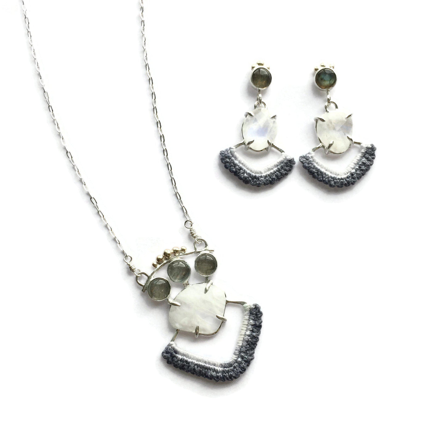 Hand Dyed Crown Earrings in Labradorite, Moonstone, & 14k Gold // One-of-a-kind-Earrings-Twyla Dill-Seattle Jewelry-Handmade Jewelry-Seattle Jeweler-Twyla Dill