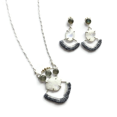 Hand Dyed Crown Earrings in Labradorite, Moonstone, & 14k Gold // One-of-a-kind-Earrings-Twyla Dill-Seattle Jewelry-Handmade Jewelry-Seattle Jeweler-Twyla Dill