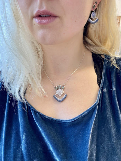 Hand Dyed Crown Earrings in Labradorite, Moonstone, & 14k Gold // One-of-a-kind-Earrings-Twyla Dill-Seattle Jewelry-Handmade Jewelry-Seattle Jeweler-Twyla Dill