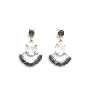Hand Dyed Crown Earrings in Labradorite, Moonstone, & 14k Gold // One-of-a-kind-Earrings-Twyla Dill-Seattle Jewelry-Handmade Jewelry-Seattle Jeweler-Twyla Dill