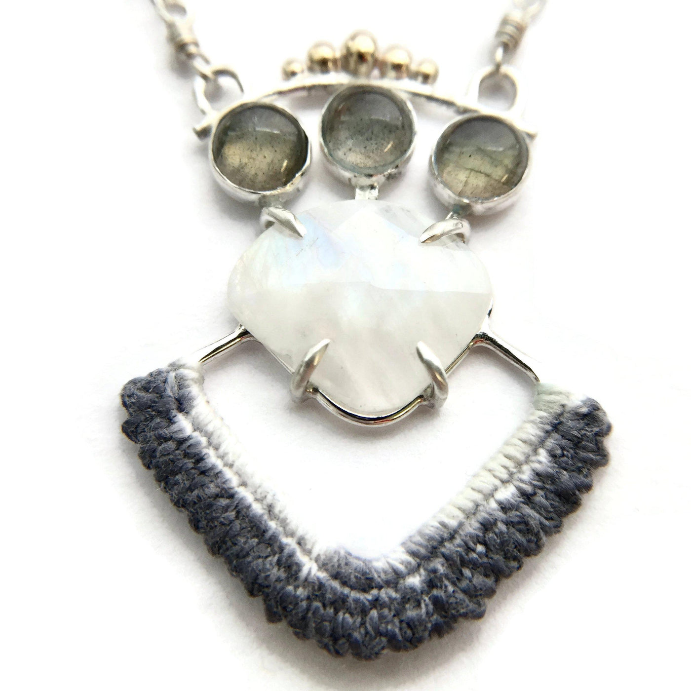 Hand Dyed Crown Necklace in Labradorite, Moonstone, & 14k Gold // One-of-a-kind-Necklaces-Twyla Dill-Seattle Jewelry-Handmade Jewelry-Seattle Jeweler-Twyla Dill