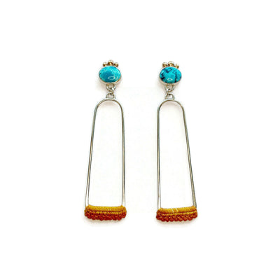 Hand Dyed Pillar Earrings in Aqua Turquoise // One-of-a-Kind-Twyla Dill-Seattle Jewelry-Handmade Jewelry-Seattle Jeweler-Twyla Dill