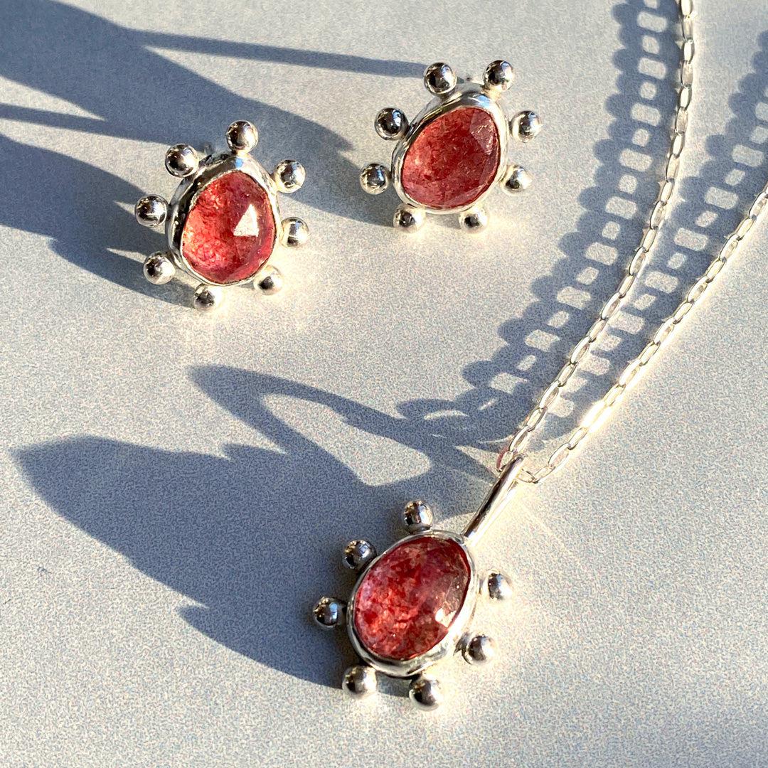 Intention Studs in Strawberry Quartz // One-of-a-Kind-Earrings-Twyla Dill-Seattle Jewelry-Handmade Jewelry-Seattle Jeweler-Twyla Dill
