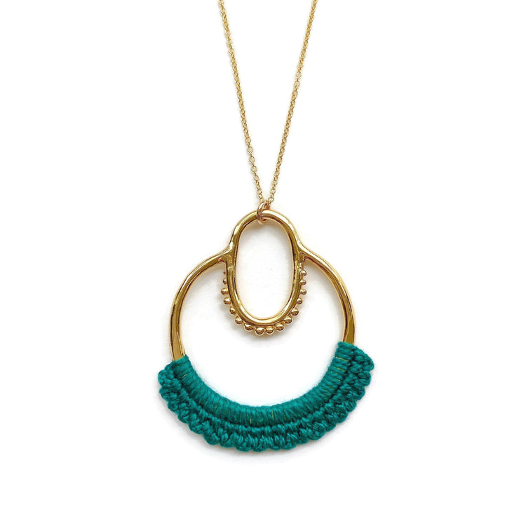Large Maha Necklace // Large Metal & Lace Circle Pendant Necklace-Necklaces-Twyla Dill-14kt Gold-Plated-Turquoise-Seattle Jewelry-Handmade Jewelry-Seattle Jeweler-Twyla Dill
