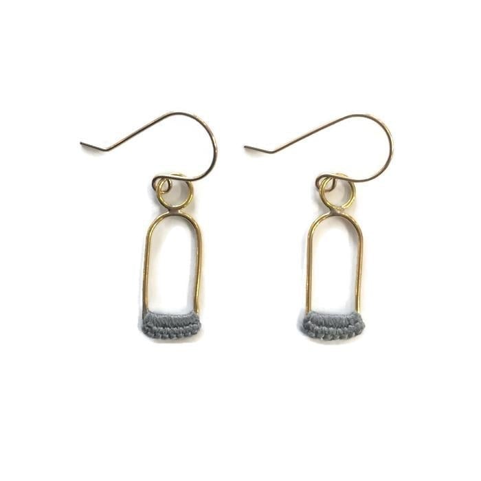 Linnu Earrings // Small Metal and Lace Rectangle Drop Earrings-Earrings-Twyla Dill-14kt Gold-Plated-Slate-Seattle Jewelry-Handmade Jewelry-Seattle Jeweler-Twyla Dill