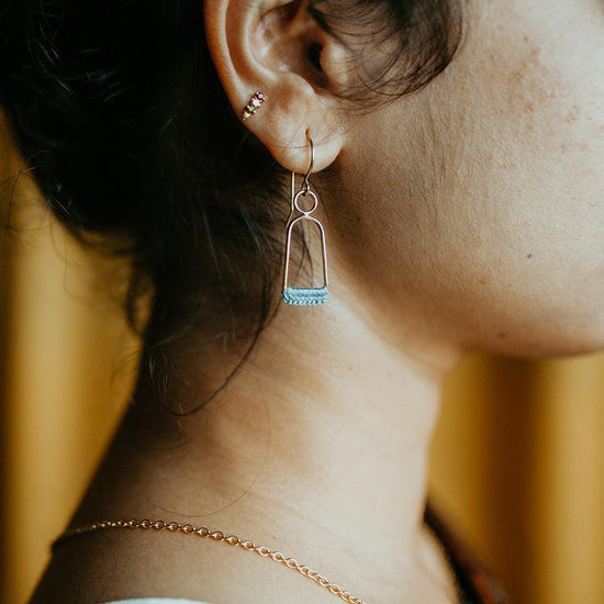 Linnu Earrings // Small Metal and Lace Rectangle Drop Earrings-Earrings-Twyla Dill-Sterling Silver-Wine-Seattle Jewelry-Handmade Jewelry-Seattle Jeweler-Twyla Dill