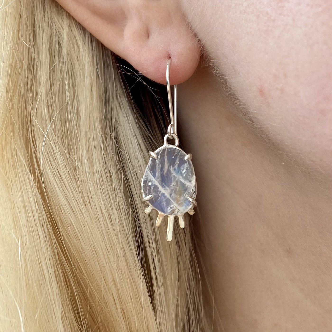 Moonstone Rays Earrings & 14k Gold // One-of-a-kind-Earrings-Twyla Dill-Seattle Jewelry-Handmade Jewelry-Seattle Jeweler-Twyla Dill