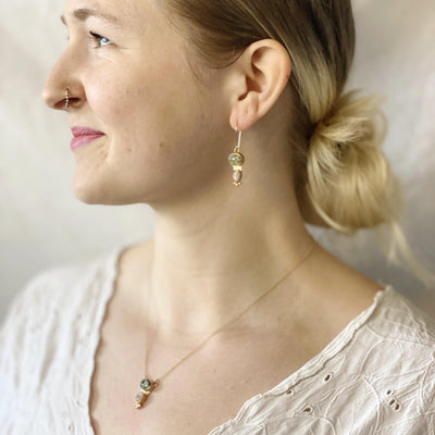 Pathway Earrings in Ocean Jasper & Peach Moonstone // One-of-a-Kind-Twyla Dill-Seattle Jewelry-Handmade Jewelry-Seattle Jeweler-Twyla Dill