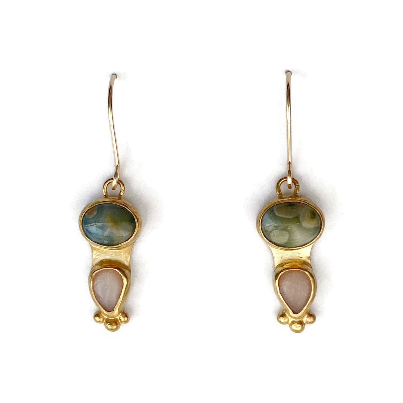 Pathway Earrings in Ocean Jasper & Peach Moonstone // One-of-a-Kind-Twyla Dill-Seattle Jewelry-Handmade Jewelry-Seattle Jeweler-Twyla Dill