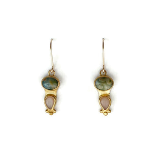 Pathway Earrings in Ocean Jasper & Peach Moonstone // One-of-a-Kind-Twyla Dill-Seattle Jewelry-Handmade Jewelry-Seattle Jeweler-Twyla Dill