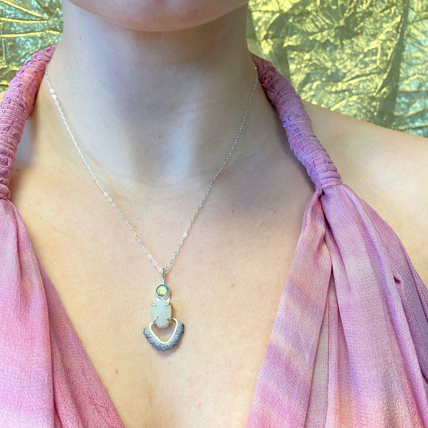 Pathway Necklace in Labradorite & Druzy // One-of-a-Kind-Necklaces-Twyla Dill-Seattle Jewelry-Handmade Jewelry-Seattle Jeweler-Twyla Dill