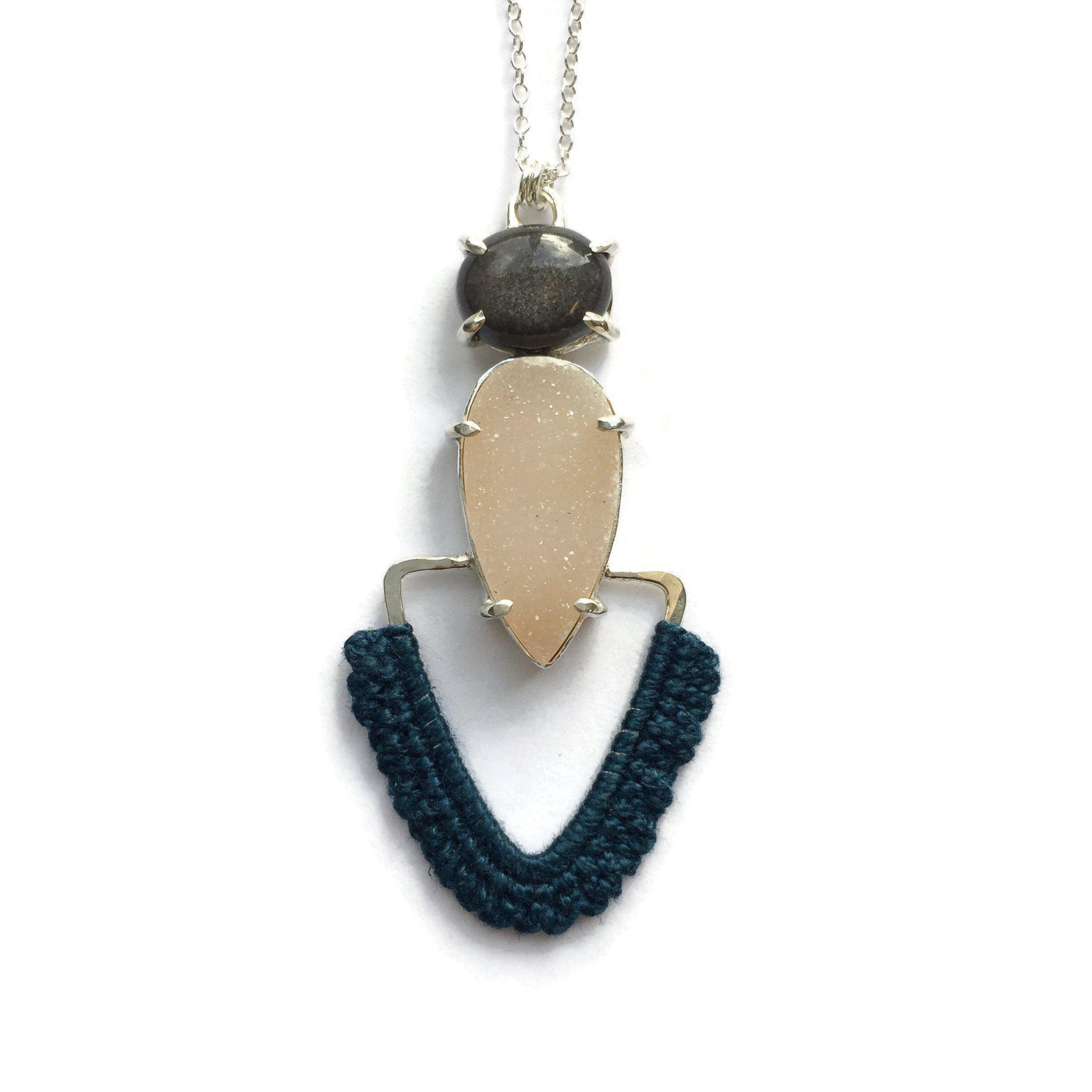 Pathway Necklace in Silver Sheen Obsidian & Druzy Quartz // One-of-a-Kind-Twyla Dill-Seattle Jewelry-Handmade Jewelry-Seattle Jeweler-Twyla Dill