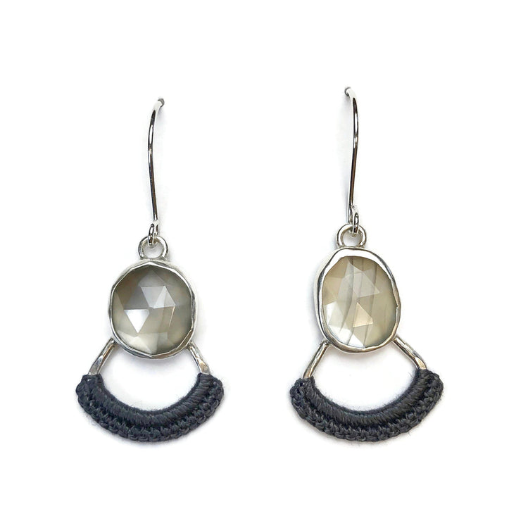 Petala Earrings in Grey Moonstone + Winter Grey Lace // One-of-a-Kind-Twyla Dill-Seattle Jewelry-Handmade Jewelry-Seattle Jeweler-Twyla Dill