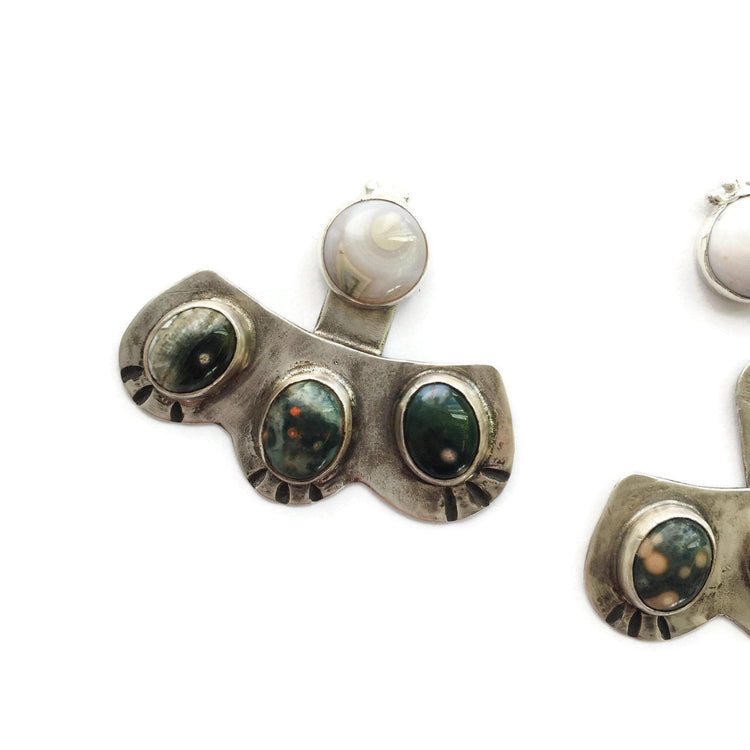 Silver Shield Ear Jackets in Ocean Jasper // One-of-a-Kind-Twyla Dill-Seattle Jewelry-Handmade Jewelry-Seattle Jeweler-Twyla Dill