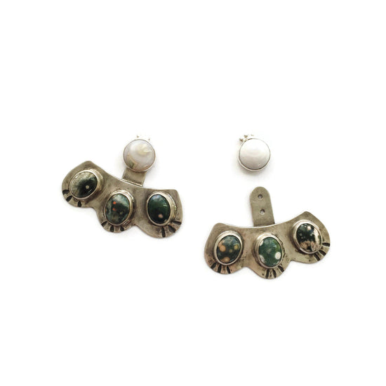 Silver Shield Ear Jackets in Ocean Jasper // One-of-a-Kind-Twyla Dill-Seattle Jewelry-Handmade Jewelry-Seattle Jeweler-Twyla Dill