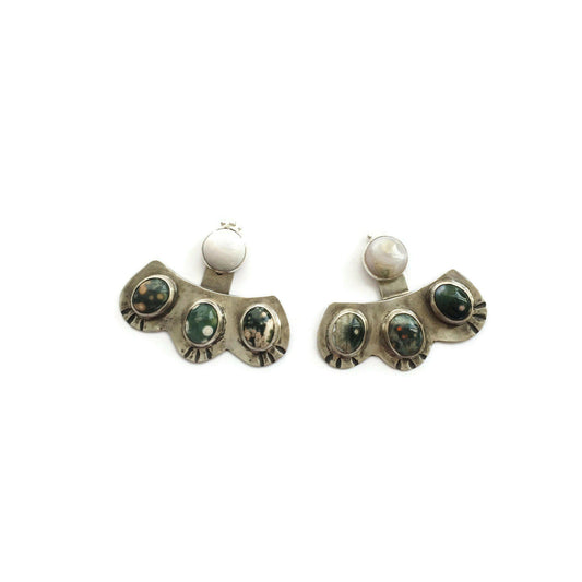 Silver Shield Ear Jackets in Ocean Jasper // One-of-a-Kind-Twyla Dill-Seattle Jewelry-Handmade Jewelry-Seattle Jeweler-Twyla Dill