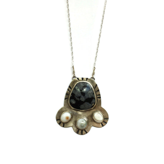 Silver Shield Pendant in Snowflake Obsidian + Ocean Jasper // One-of-a-Kind-Twyla Dill-Seattle Jewelry-Handmade Jewelry-Seattle Jeweler-Twyla Dill
